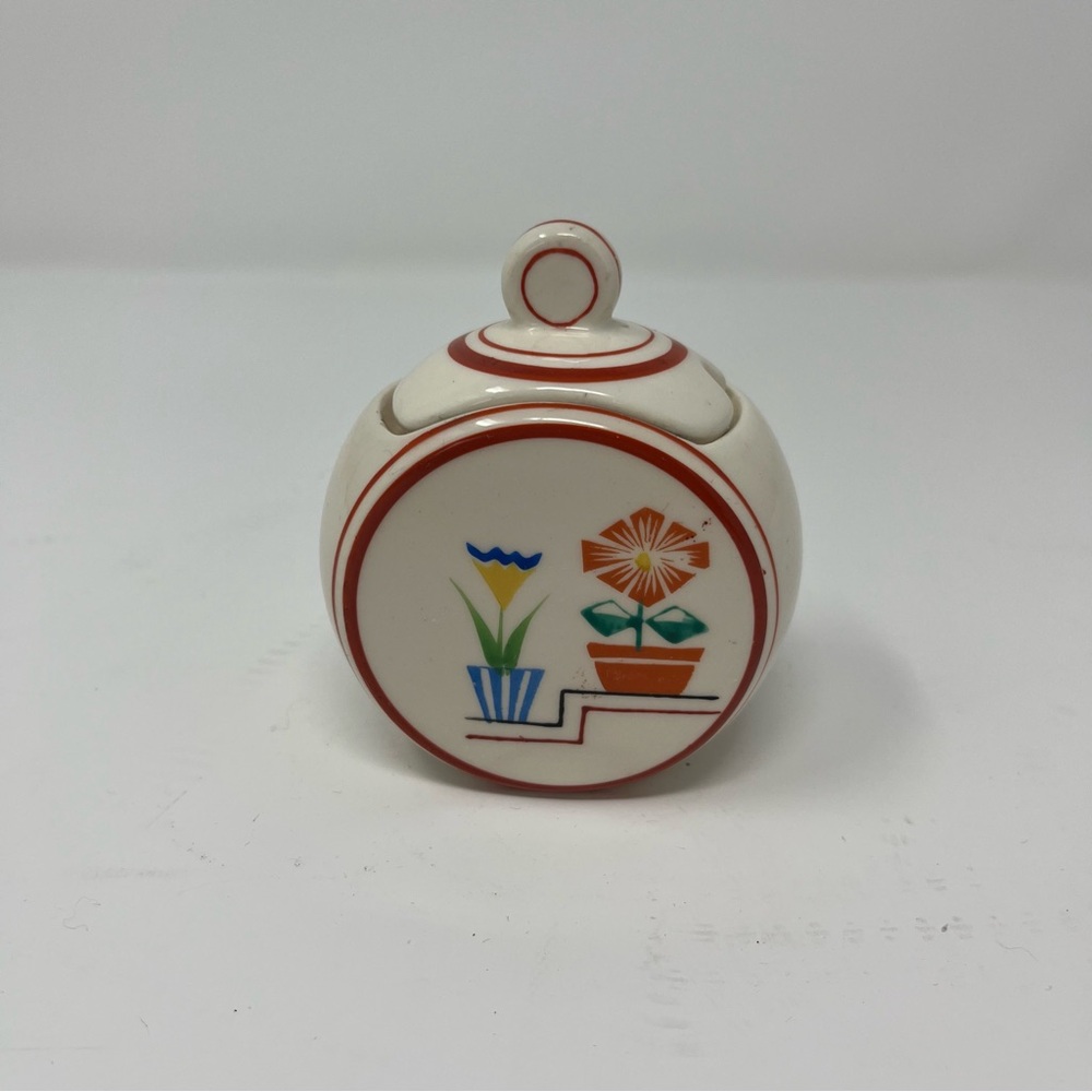 Vintage Japanese Decorative Ceramic Jar with Floral Design Missing the spoon